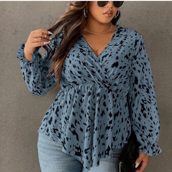 Boho plus size leopard print peplum blouse - Picture 4 of 11